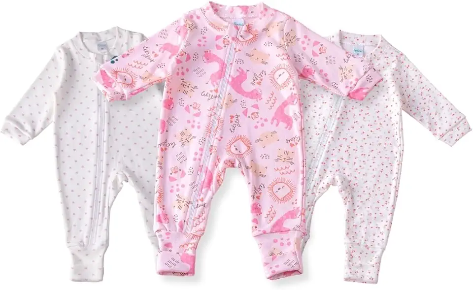 Kit 3 Macacão Bebê Amore Vira Pé com Zíper Menina (100% Algodão)