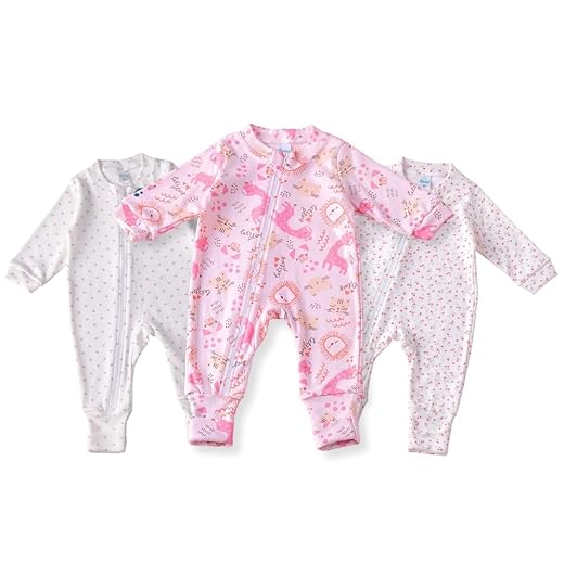 Kit 3 Macacão Bebê Amore Vira Pé com Zíper Menina (100% Algodão)