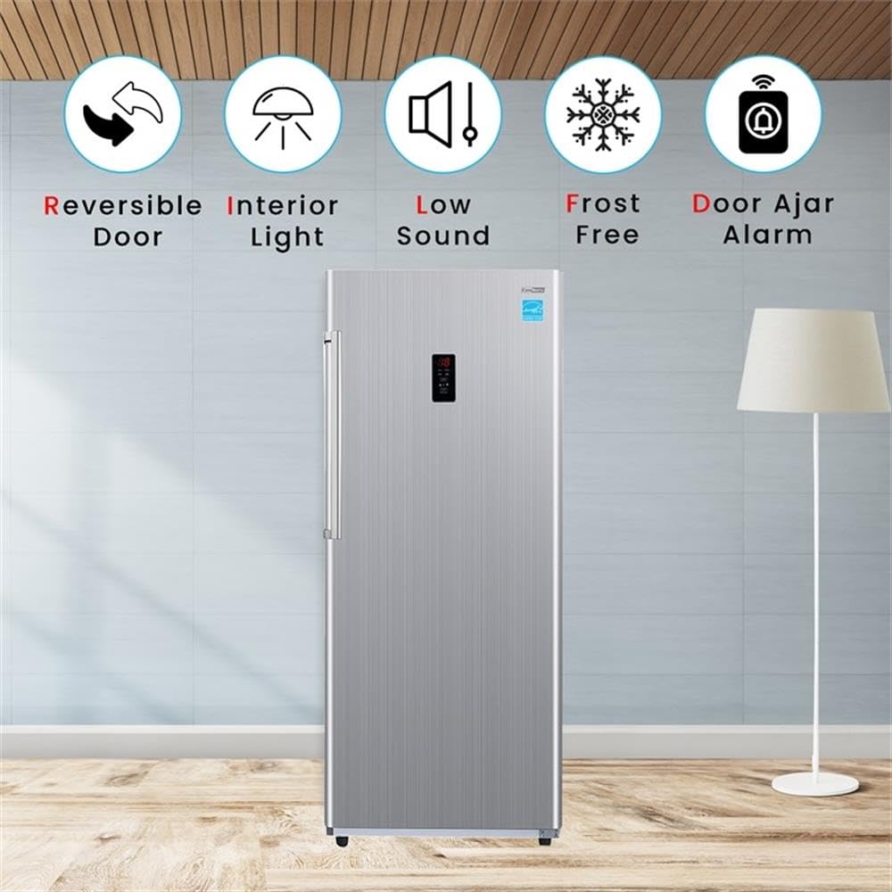 Pemberly Row 14 Cu. Ft. Upright Freezer/Refrigerator, Convertible With Frost-Free Technology, Stainless Finish, Reversible Door, Adjustable Glass Shelves, Garage Ready, Energy Star, 110v on Fridge.com - View 6