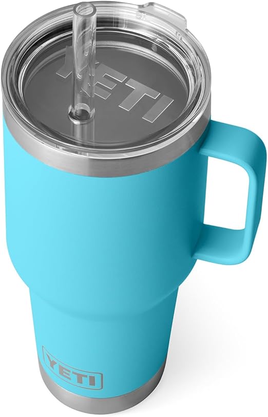 YETI Rambler 35 oz Tumbler with Handle and Straw Lid, Travel Mug Water Tumbler, Vacuum Insulated Cup with Handle, Stainless Steel, Reef Blue