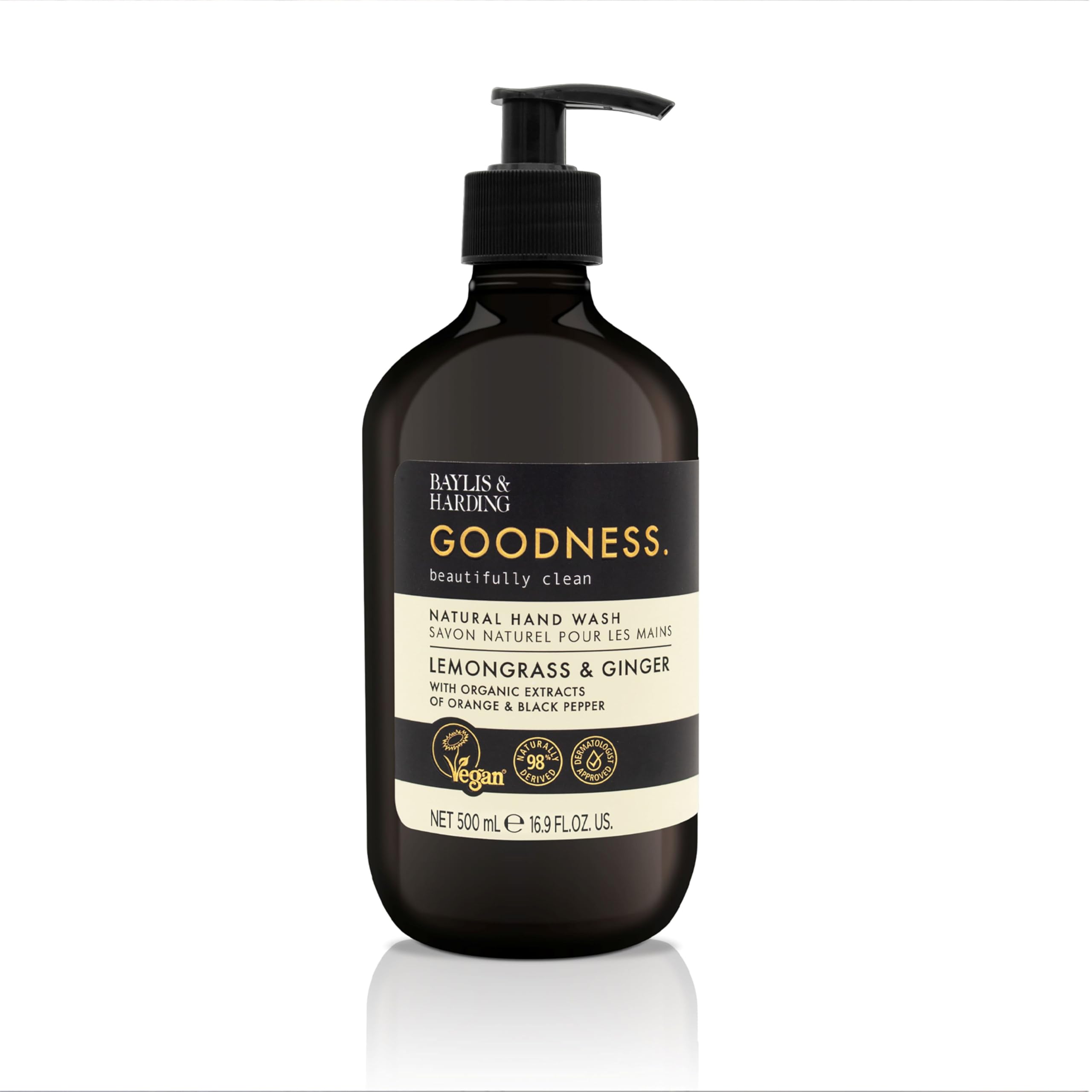 Baylis & HardingGoodness Lemongrass & Ginger Hand Wash, 500ml (Pack of 1) | Natural Formula with Organic Extracts and Essential Oils | Luxurious and Refreshing | Paraben Free | Vegan