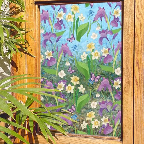 Vinilo decorativo para ventana privacidad flores púrpura miniatura 2
