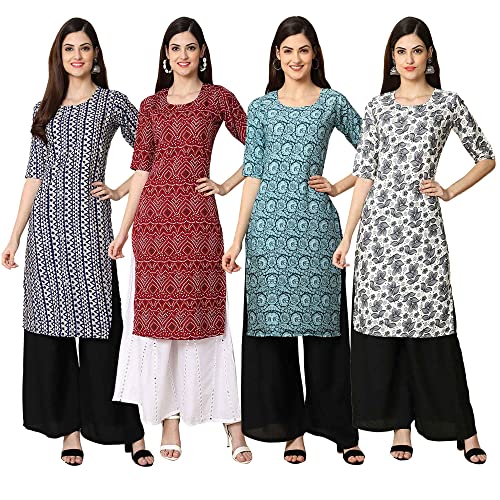 Image of Pinkmint Women's Crepe Digital Print Straight Kurta [Pack of 4] (CCV-334-338-339-335)