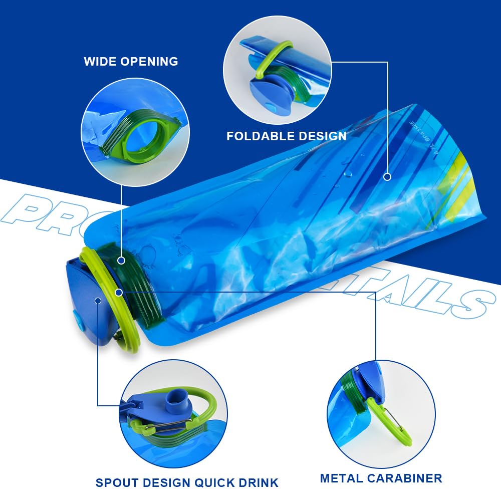 flintronic Bottiglie di Acqua Pieghevole, 700ML Pieghevole Bottiglia Flessibile Riutilizzabile, Portatile Borraccia Sportiva Con Moschettone per Viaggi, Escursionismo, Adventures