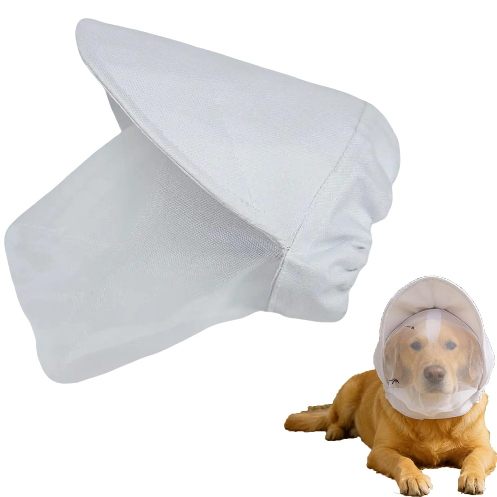 Breathable Mesh Dog Head Net for Small Medium Breeds, Adjustable Face Guard for Outdoor Travel Camping Hiking Beach, Protective Head Cover for Puppies to Prevent Dirt and Debris (White, M) — image 1