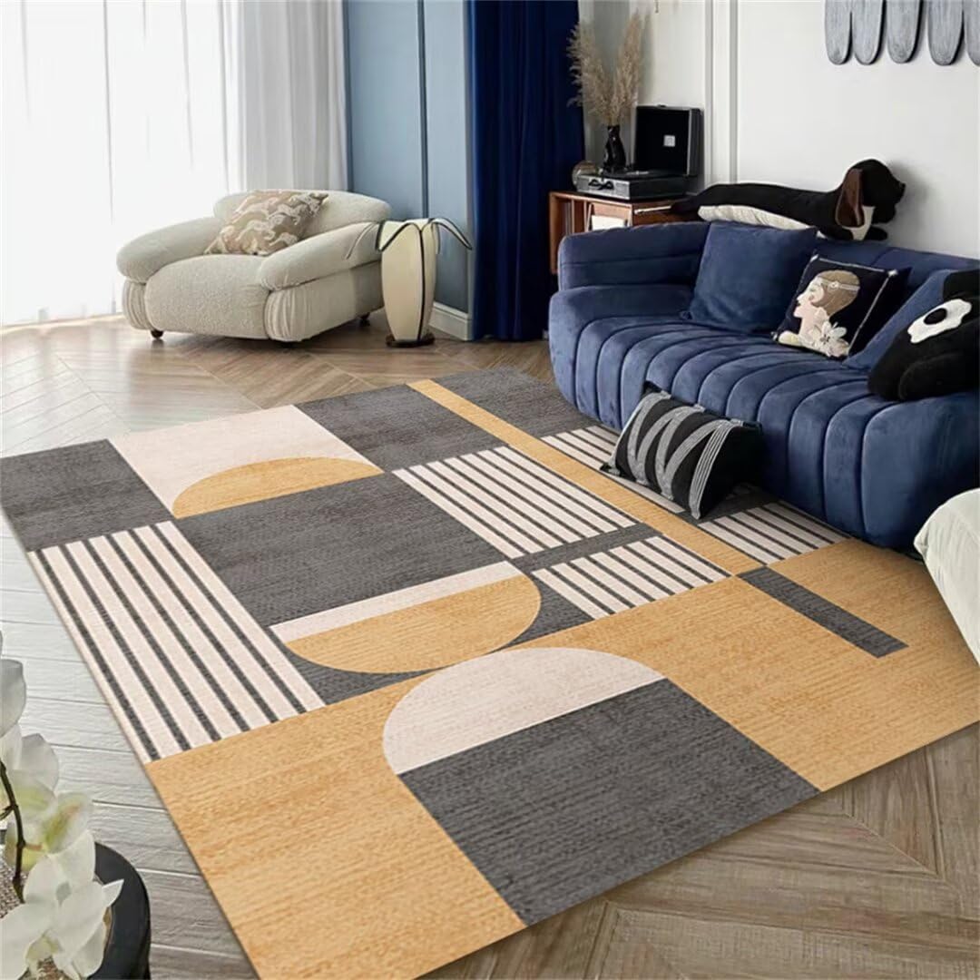 Tapis salon lavable en machine gris 120x170cm à motif géométrique