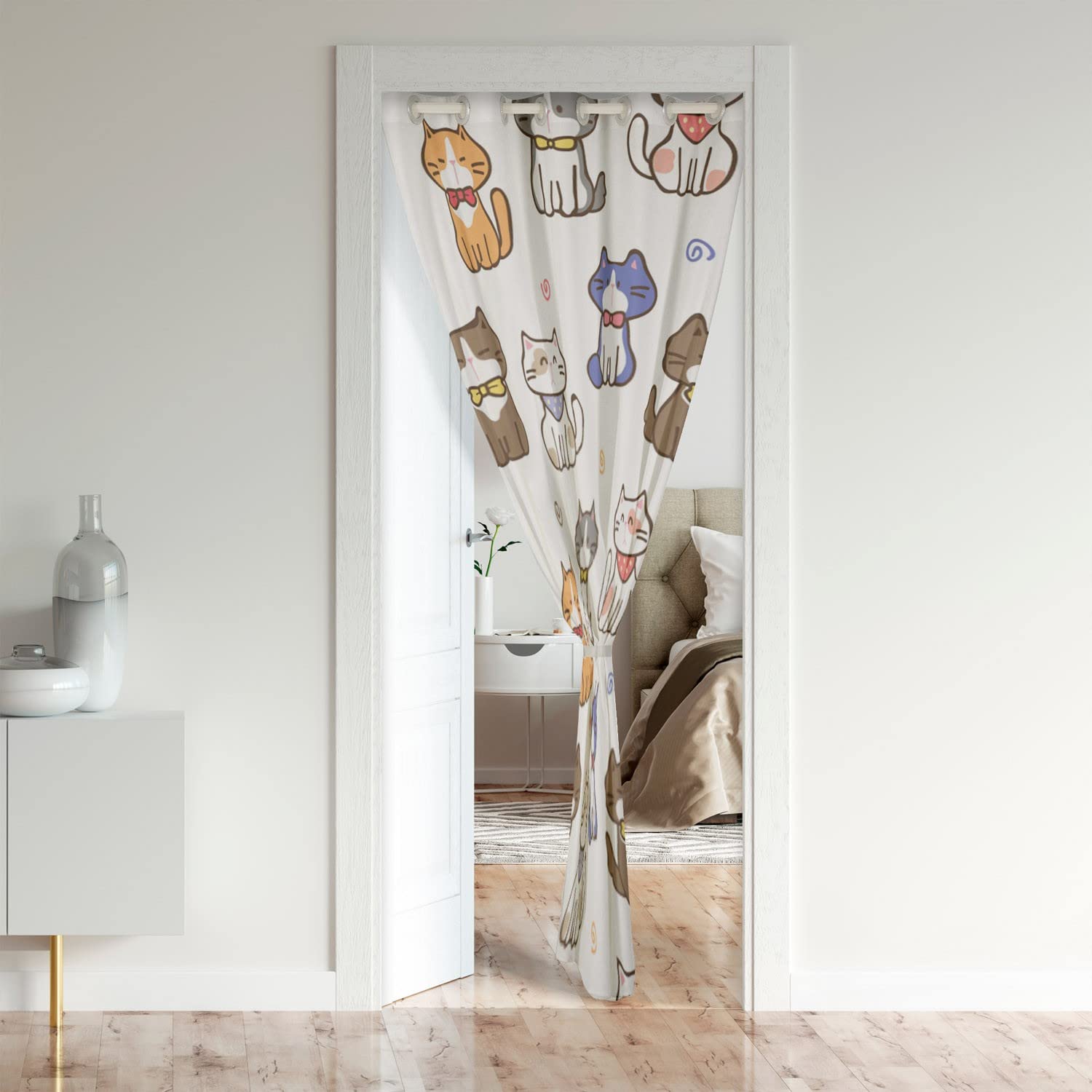 Loussiesd Cat Door Curtain 86x203cm Cats Print Closet Door Cover Curtain Cute Kitten 30%-50% Room Darkening Blackout Curtain Animal Room Divider Curtain Cover Cat Lover's Gift Window Treatments - Image 2