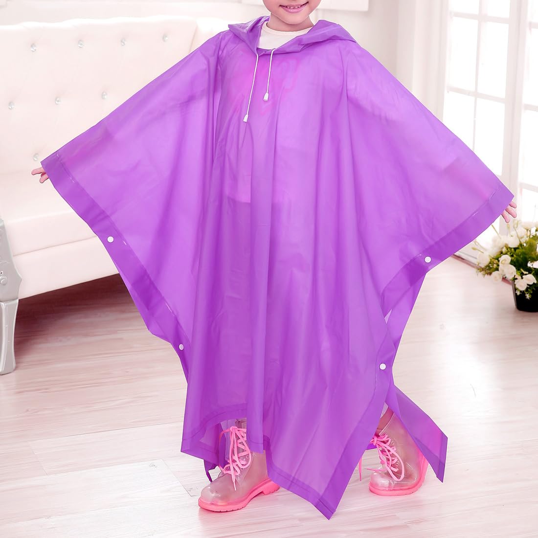 Poncho Impermeable Niños, Espesar Reutilizable EVA Chubasquero con Capucha y Botones para Niño Niña, Infantiles Traje de Liuvia con Capucha y Botón para Escuela Senderismo Ciclismo Viajes
