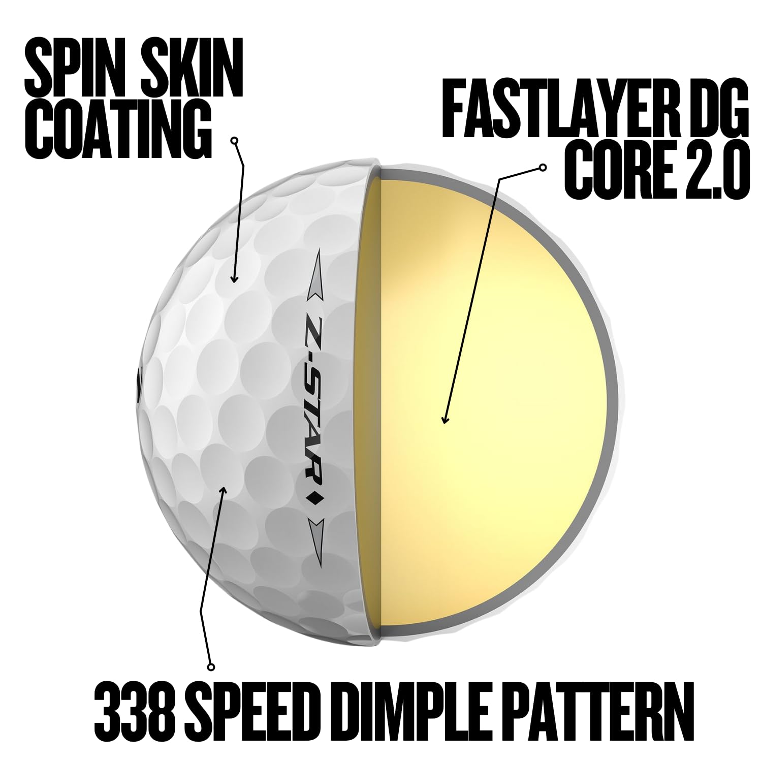 Srixon Z-STAR DIAMOND 2/3 Pelota de Golf Alto Rendimiento Núcleo FastLayer DG Core 2.0 Spin Skin+