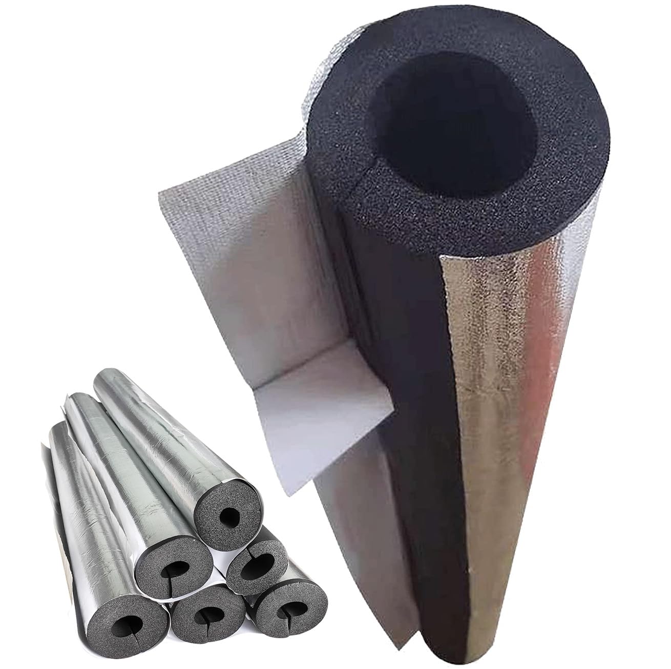 Tubo de Espuma, Fundas de Aislamiento Térmico para Tuberías Exteriores, Coquilla Aislante de Papel de Aluminio, Aislamiento para Tubos de Agua y Calefacción (ID) 219mm x (T) 30mm x (L) 0.9m