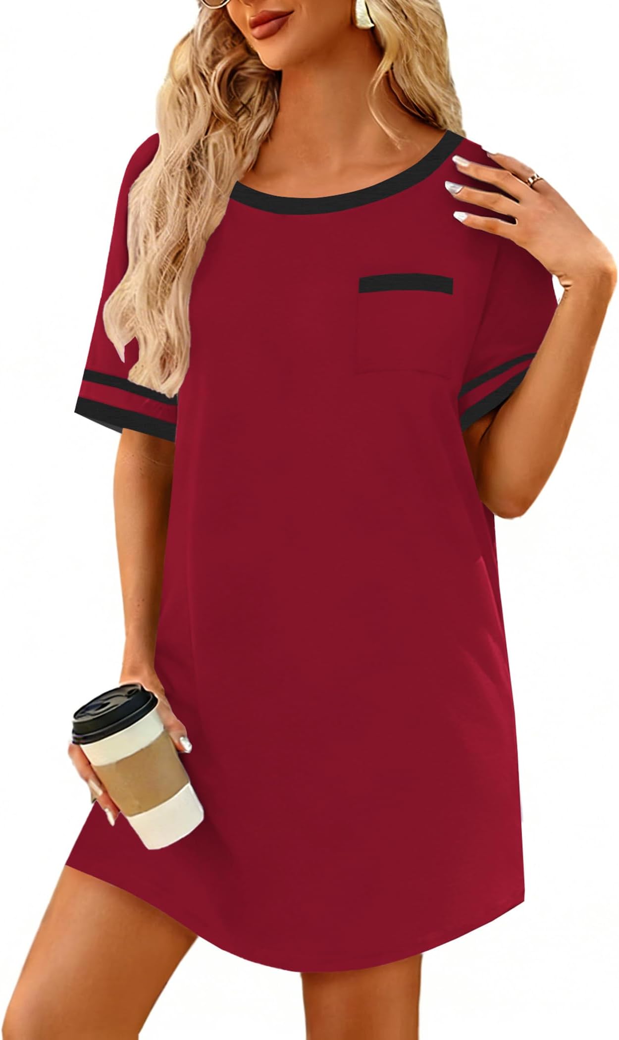 Cotton Nightgowns for Women Soft Sleepwear Comfy Short Sleeve Sleep Shirts Crew Neck Night Shirts with Pocket S-3XL
