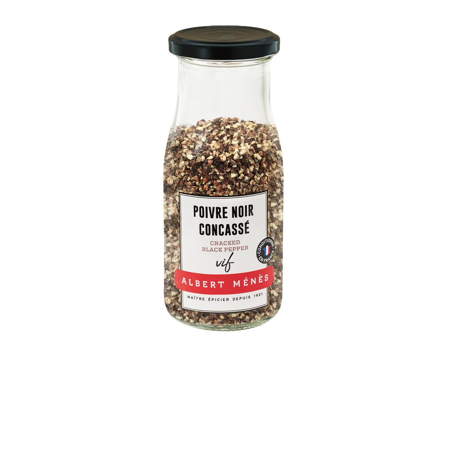 ALBERT MENES Poivre Noir Concassé en Pot Verre de 70 g, Maître Épicier Depuis 1921, Grains Sélectionnés et Séchés au Soleil pour une Saveur Vive - Lot de 3