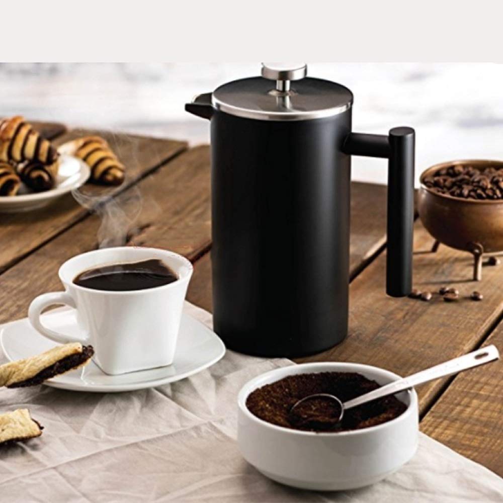 French Press ekspres do kawy czarny matowy mała ilość porysowanych ręcznie mytych dwuwarstwowy garnek ze stali nierdzewnej do filtrowania kawy