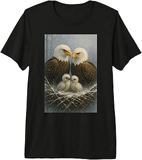 Bald Eagle Dad Mom Three Eaglet Chicks Babies In Nest Premium Tri-blend T-Shirt