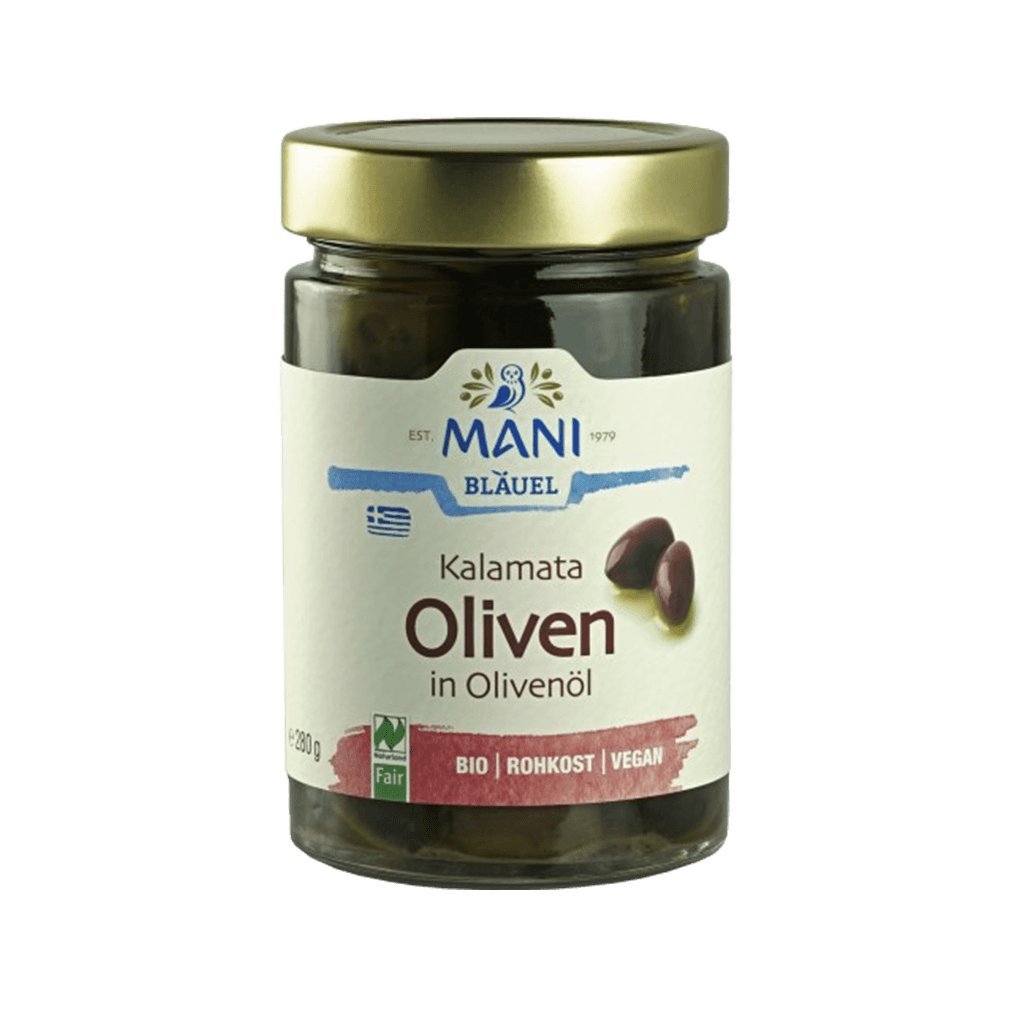 Mani BläuelKalamata Oliven in Olivenöl Bio GR-BIO-03 280g (vegan)