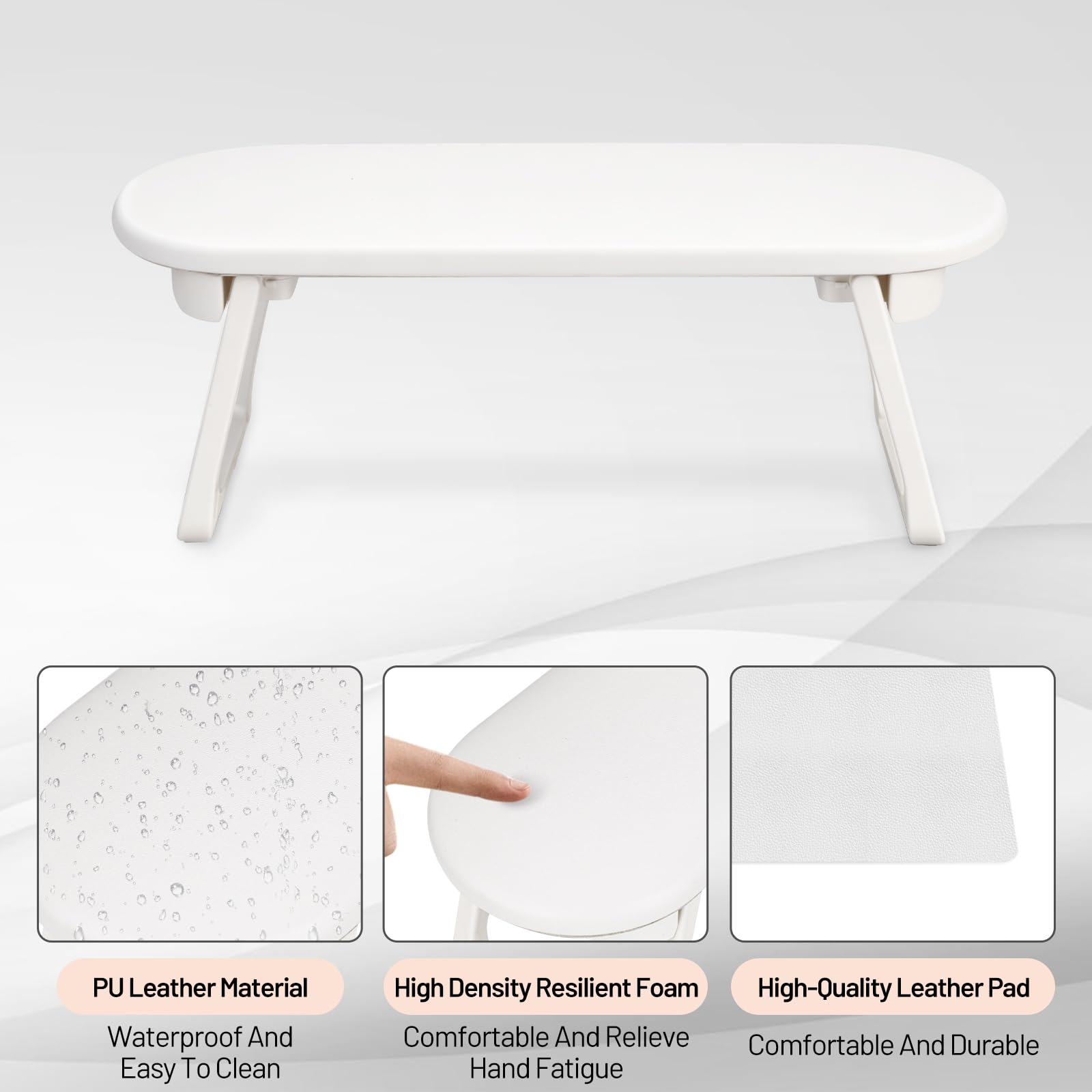 Reposamanos para uñas,Almohada de Mano de Uñas Antideslizante de Cuero PU,Reposabrazos Manicura Plegable,reposamanos de uñas,Reposabrazos de uñas,Diseño Ergonómico para Salón y Hogar,Blanco