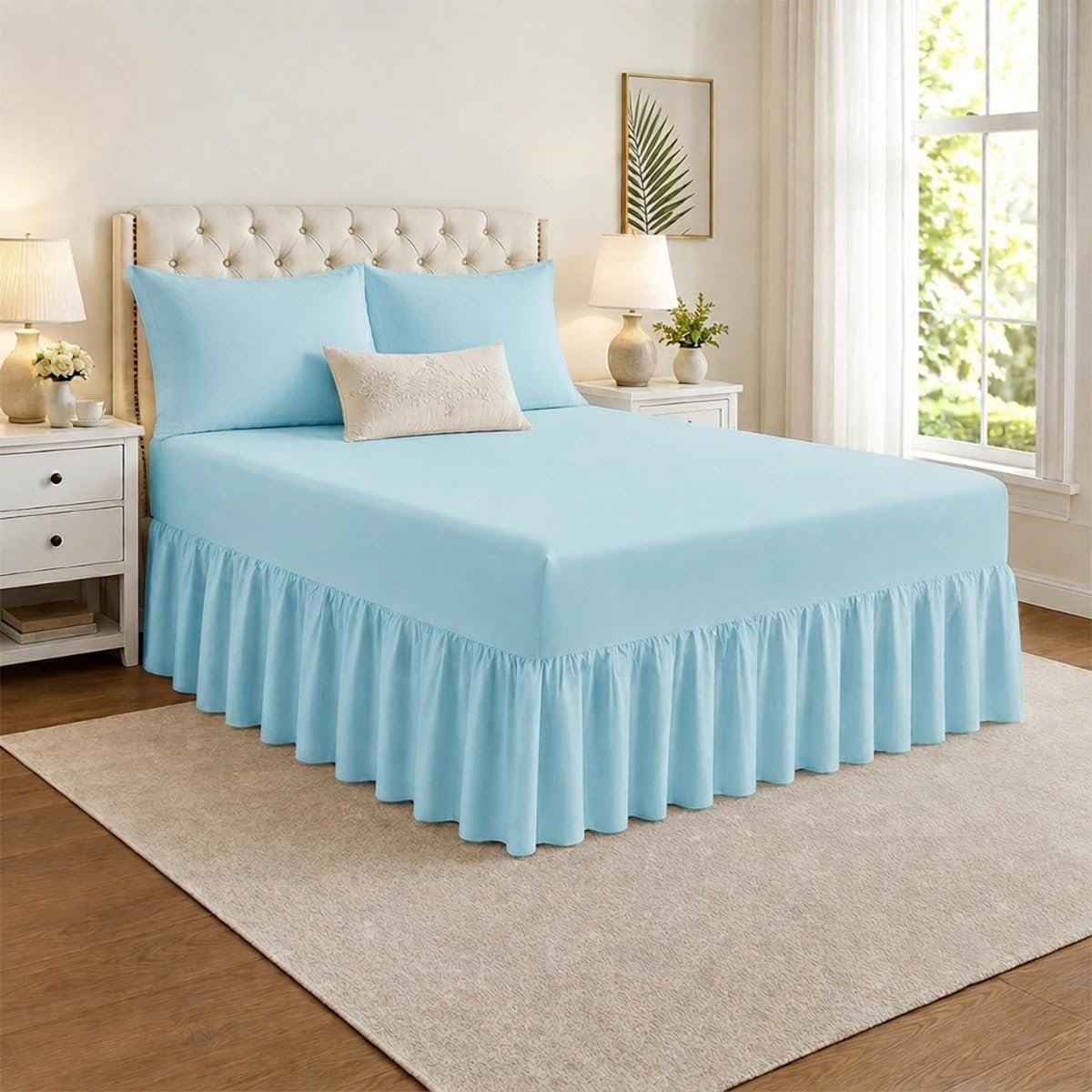 ZIYA HOMES Single Frilled Valance Sheet - Ultra Soft Brushed Microfibre - 40cm Drop Base Bed Skirt - Fits Under Mattress with Extra Deep Pocket - Easy Install & Wrinkle-Free (Sky Blue)