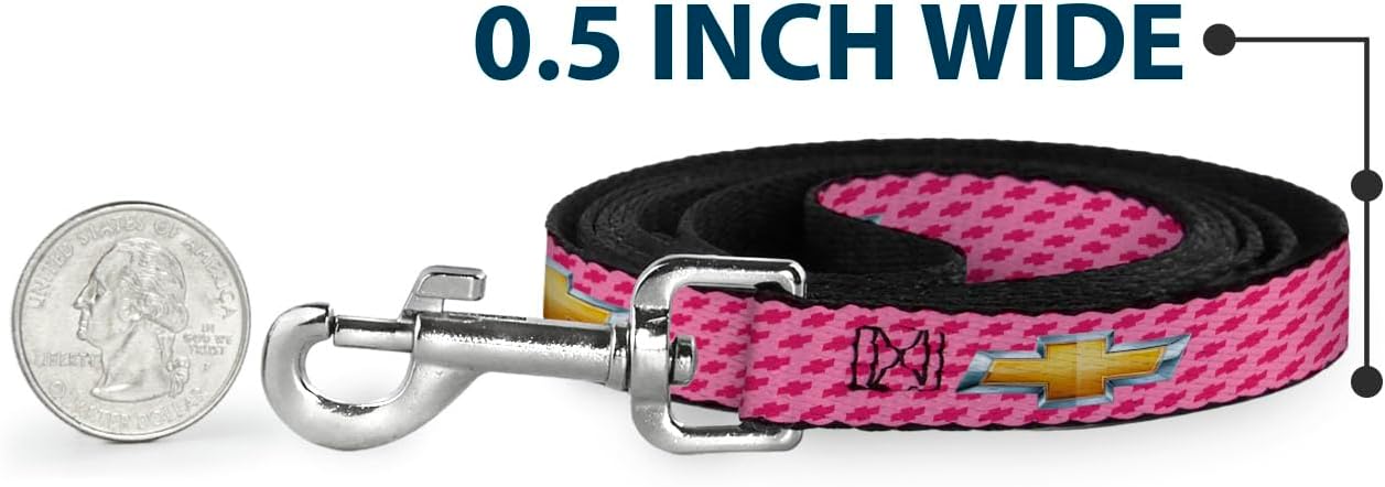 Buckle-Down Dog Leash Chevy Gold Bowtie Logo Pink 6 Feet Long 1.0 Inch Wide, Multicolor (DL-6FT-WCH010)