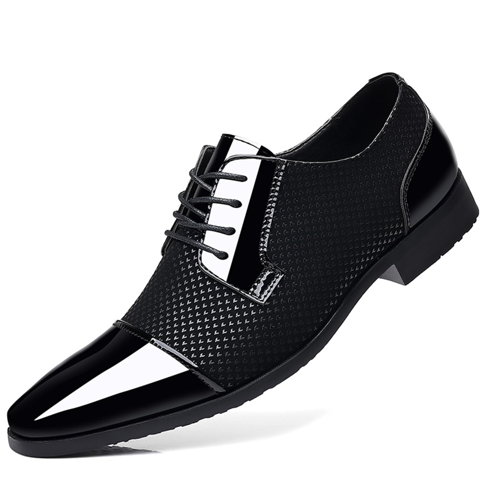 Men Patent Leather Tuxedo Shoes Cap Toe Lace-up Formal Casual Oxfords Shoes Breathable Business Wedding Dress Shoes Black
