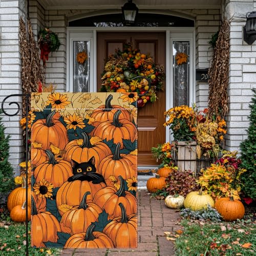 Drapeau de jardin chat d'automne pour décoration extérieure de maison