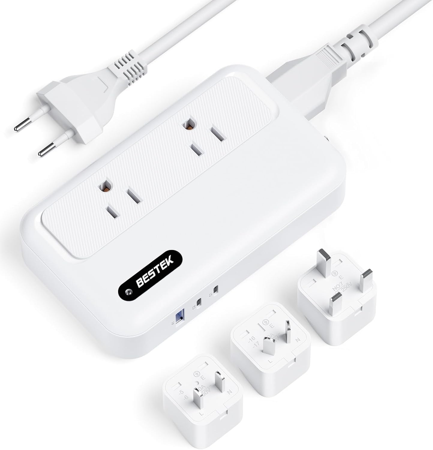 BESTEK 220v to 110v Converter with USB-C 35w, 300W AC Peak Voltage Converter US to Europe, Step Down Converter for Hair Straightener/Curling Iron with EU UK FR DE ES AU Travel Adapter White 