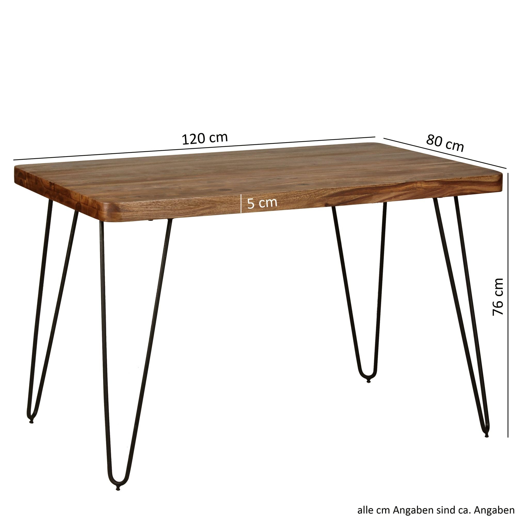 FineBuy Esstisch Harlem 120 cm Sheesham Massivholz mit Metallbeinen | Esszimmertisch aus Echtholz, Küchentisch handgefertigt, jedes Stück ein Unikat, Speisetisch für 6 bis 8 Personen