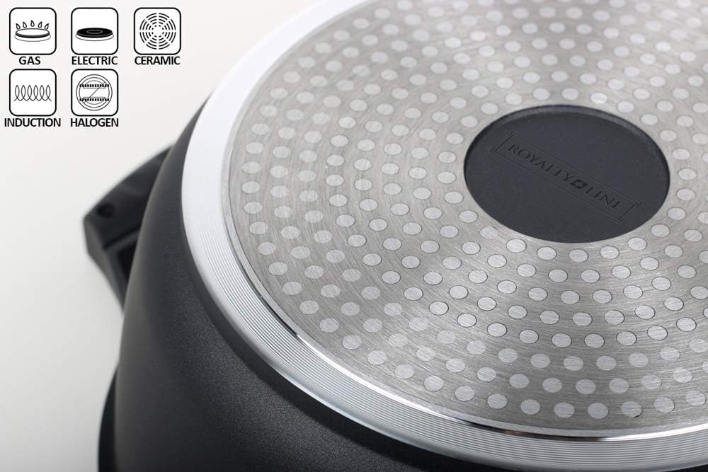 Pentola Tegame Royalty Line in Alluminio con Rivestimento Antiaderente Teflon, Coperchio in Vetro e Acciaio Inox – Adatta a Induzione, Gas, Elettrico, Ceramica e Alogeno (40cm - 19.3L)