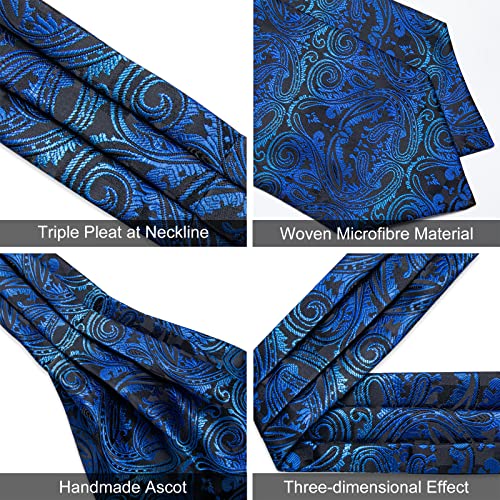 Image of DiBanGu Mens Silk Ascot Ties Paisley Jacquard Woven Cravat and Pocket Square Cufflinks with Lapel Pin for Business Wedding