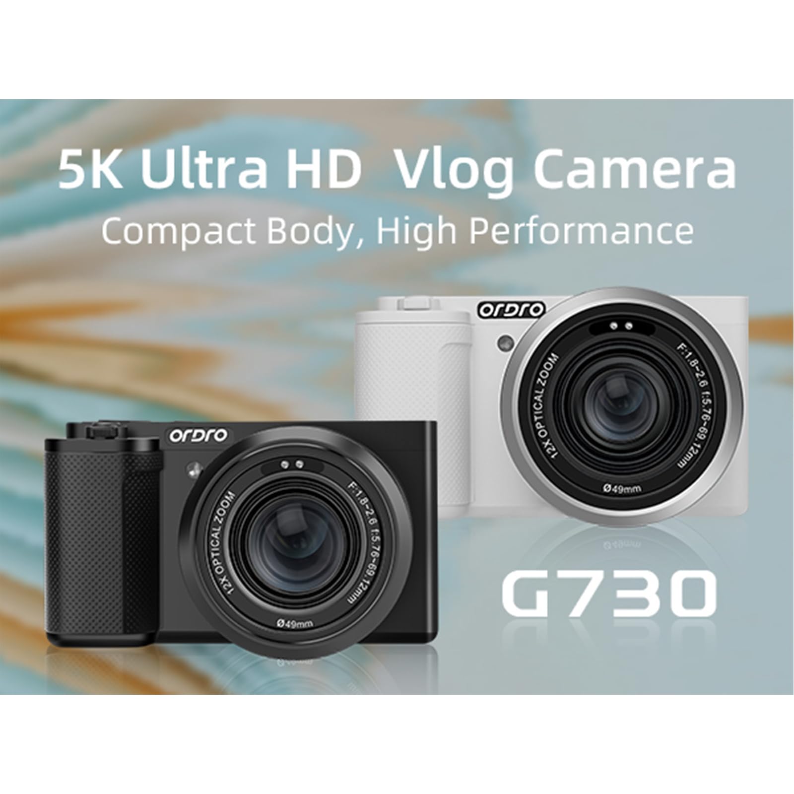 ORDRO G730 5K 64MP HD Vlog Micro Single Camera, 12X Optical Zoom Vlogging Camcorder with 3.2" IPS touch Flip Screen, WDR - Image 2