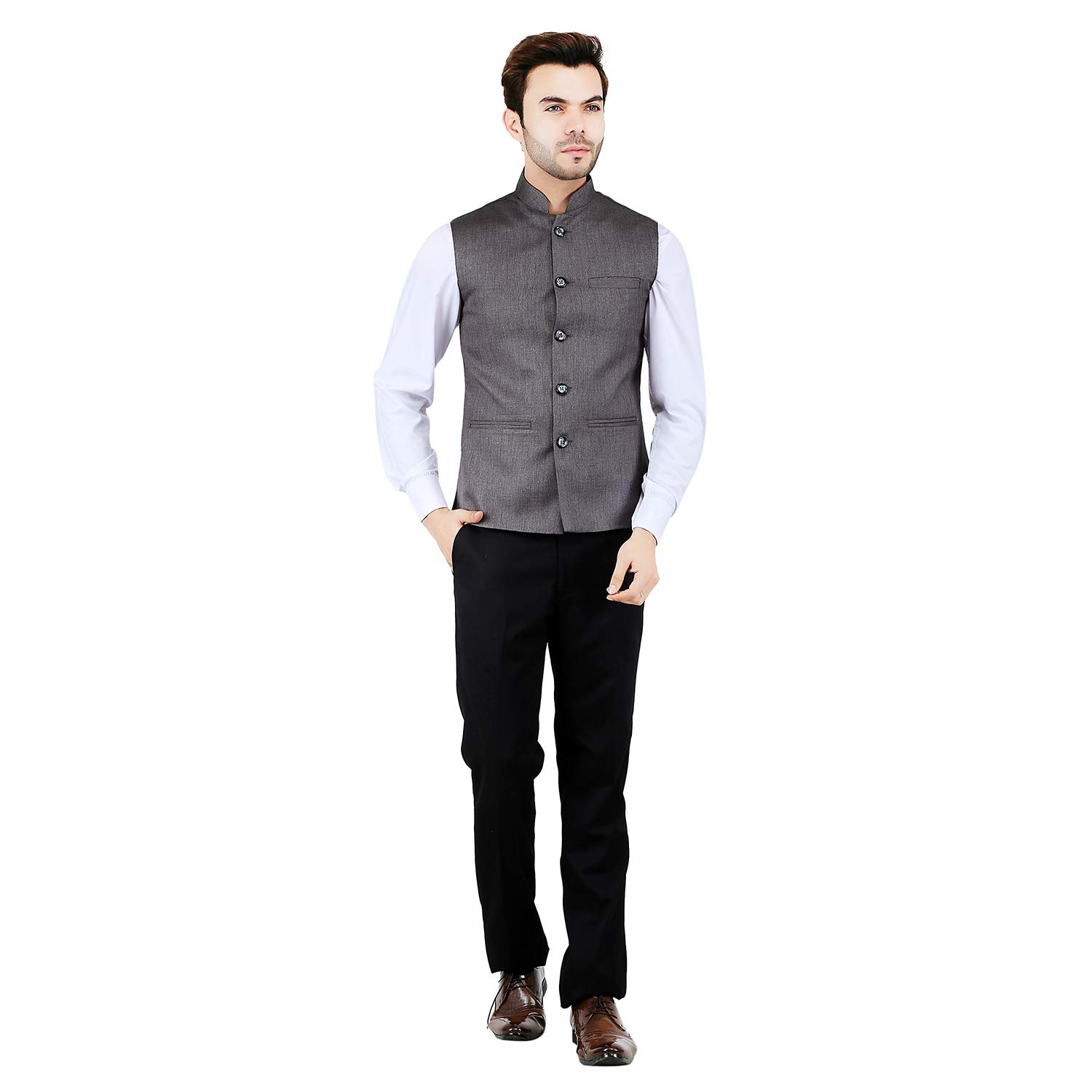 Badoliya & Sons Men's Designer Jute Nehru Jacket/Waist Coat (Grey, 40) - Image 4 thumbnail