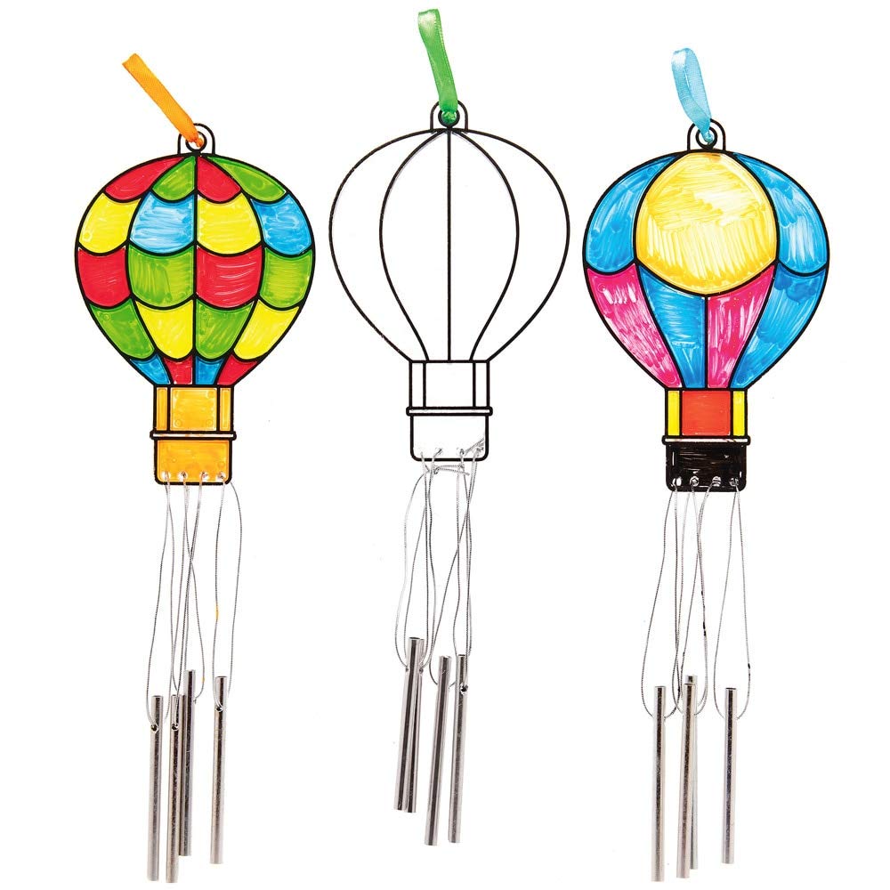 Baker Ross AT677 Hot Air Balloon Colour in Wind Chime Decorations Suncatcher - Pack of 4, Stained Glass Effect for Children to Make and Display