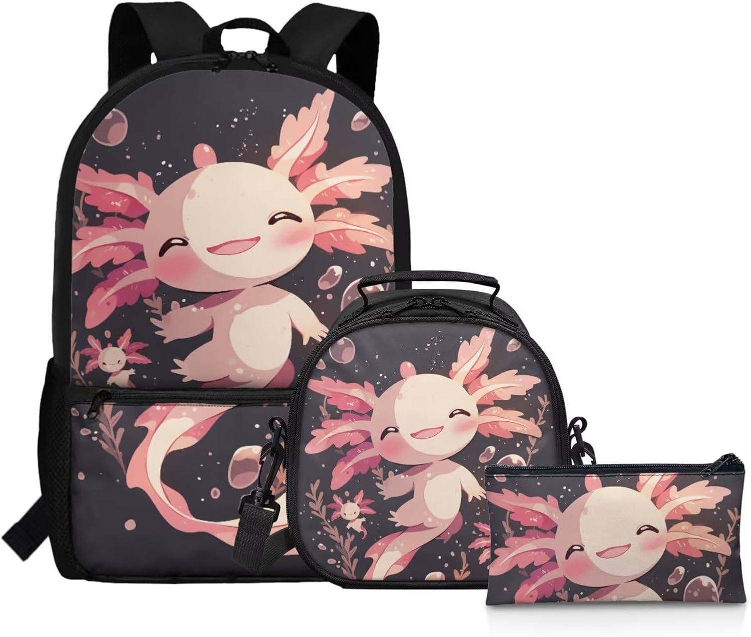 Cat Girls Backpack with Lunch Box Set Trendy Bookbag for Boys Bento Lunch Bag Soft Comfortable Kids Pencil Case Set Casual Daypack Backpacks Teen Lunchbox Pen Pouch for School