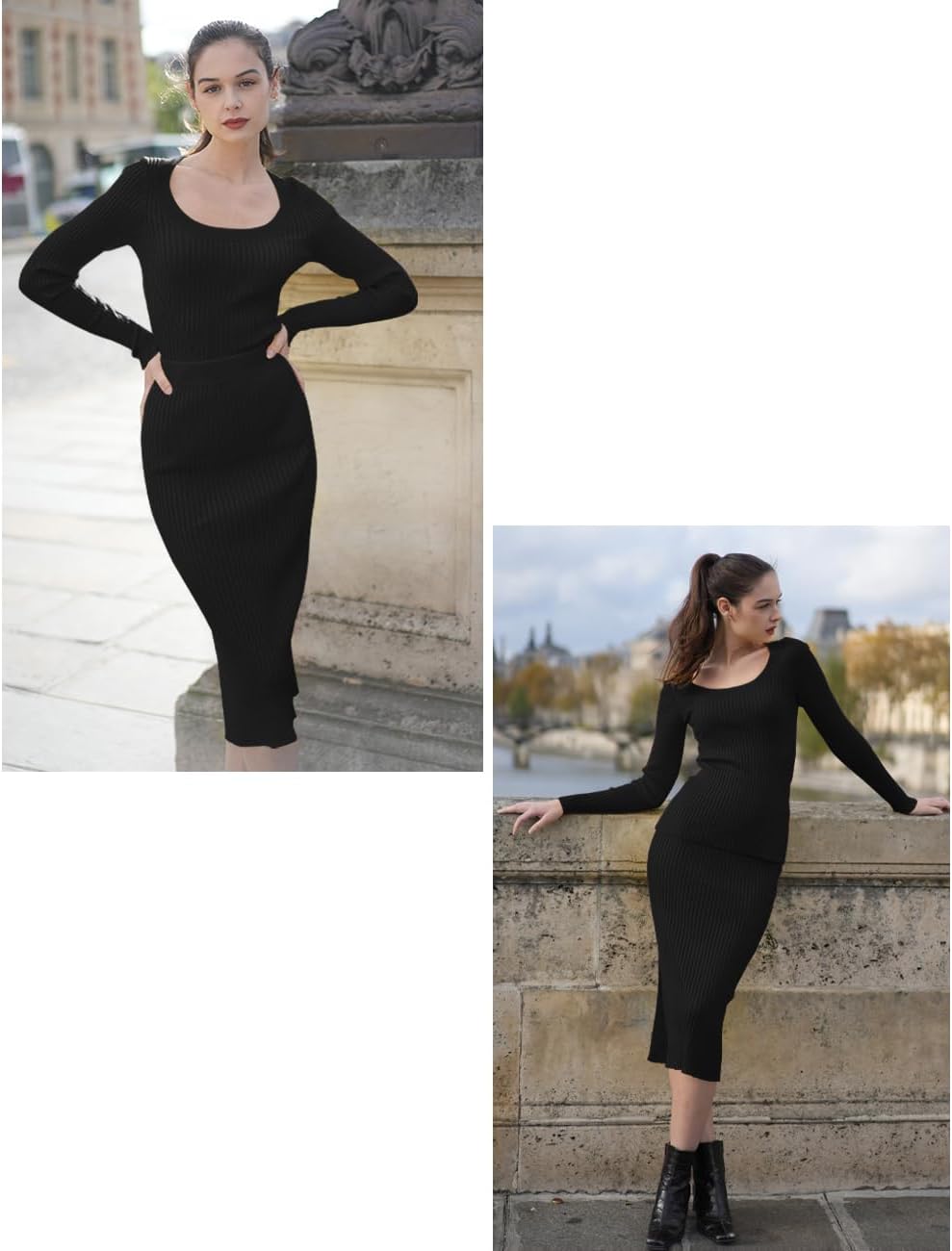 v28 Women Side Split Midi High Waisted Stretchy Ribbed Bodycon Casual Knit Pencil Skirt - Image 5