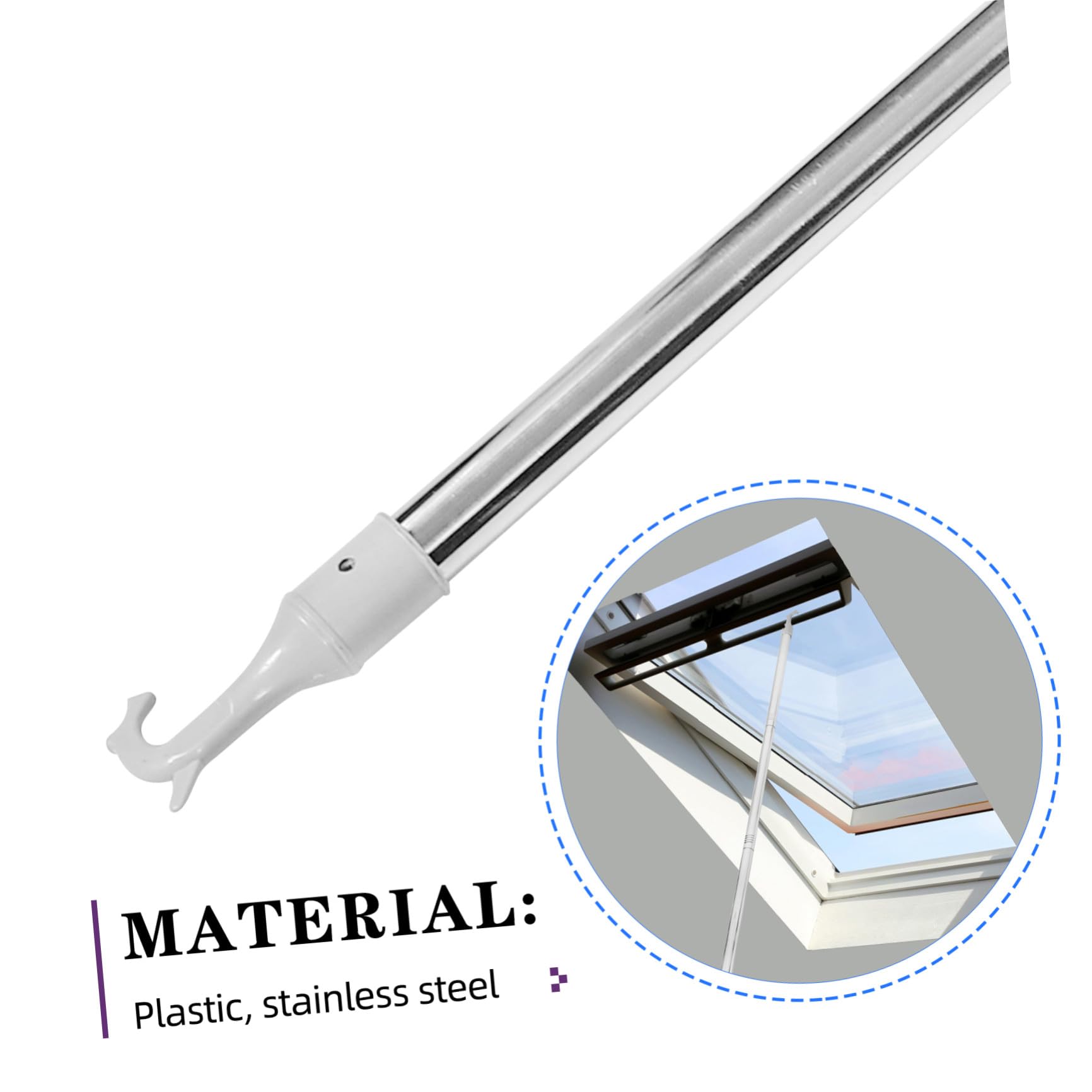 MAGICLULU Asta Telescopica in Acciaio Inox Regolabile con Gancio per Apertura Lucernari e Tende da Finestra, Resistente all'Usura, per Case e Ambienti Commerciali, 2 Metri