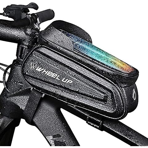 PROBEROS® Cycling Bike Frame Bag Waterproof Bicycle Bag with TPU Touch Screen Large Capacity EVA Pressure-Resistant Handlebar Bag with Headphone Hole, Suitable for Phone Under 7.0 Inch Cover