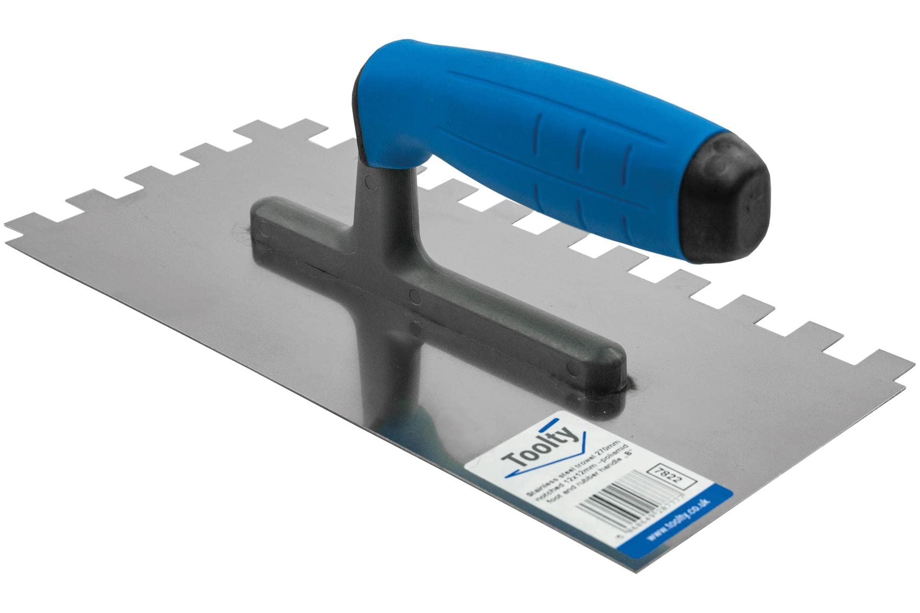 Toolty Notched Tiling Trowel - Stainless Steel - Non-Slip Rubber Handle - 12 X 12 Mm Notch - 10.6 X 5.04" - For Applying Adhesives And Screeds