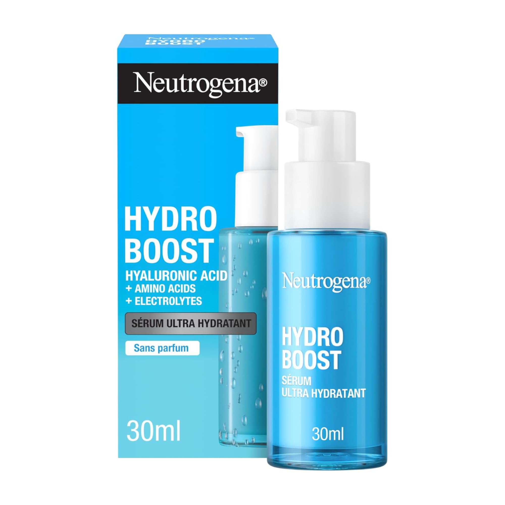 Neutrogena – Sérum Ultra Hydratant Hydro Boost (flacon-​pompe de 30 ml) – Soin pour le visage à l'acide hyaluronique, acides aminés et électrolytes – Sérum léger à absorption rapide