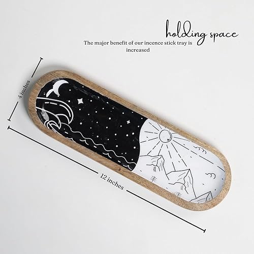 Miniatura 4 de The Art Box Soporte para quemador de incienso pintado a mano, blanco y negro, bandeja de incienso larga de madera de 12 x 4 x 1 pulgadas para