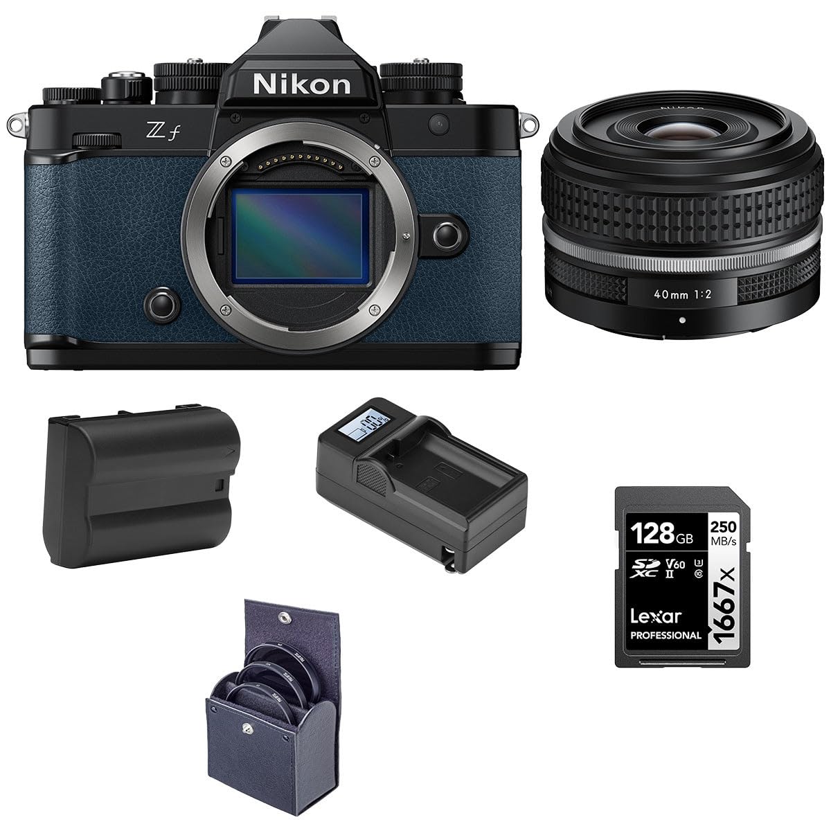 Nikon Z f Mirrorless Camera, Blue with NIKKOR Z 40mm f/2 SE Lens, Bundle with Battery, 128GB Memory Card and 52mm Filter Kit