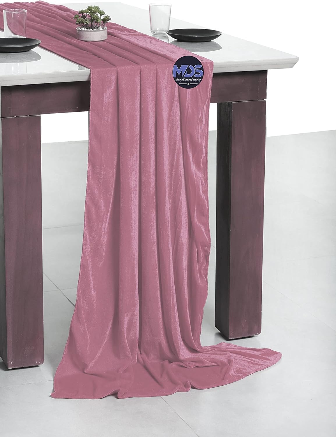 MDS 12 Pack 10ft Velvet Table Runner 29 x120 Inches Long Wedding Runner Romantic Rustic Table Runner for Wedding Decorations, Birthday Parties, Bridal Shower Party Arch Decor – mauva