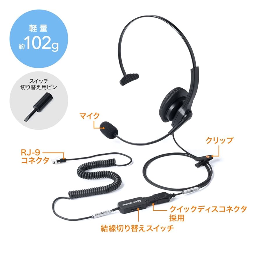 Amazon.co.jp: サンワダイレクト 電話機用 ヘッドセット RJ-9