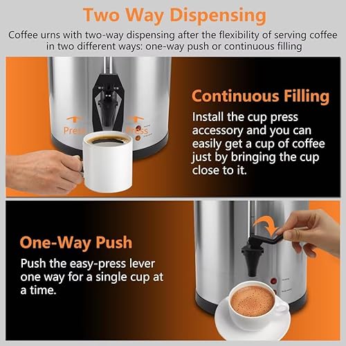 Miniatura 5 de Urna de café comercial de 75 tazas de 12L3.17 galones, cafetera de percolado grande de 950 W, dispensador de bebidas calientes con grifo doble sin