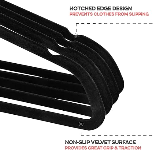 Miniatura 5 de Perchas de terciopelo negro de alta calidad paquete de 50 perchas de ropa fuertes y duraderas con gancho giratorio de rotación de 360 perchas