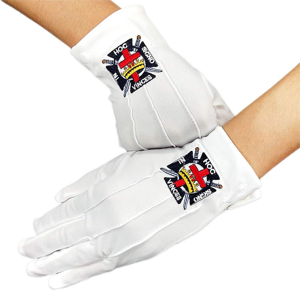 ImasonerKnights Templar Masonic Gloves White Polyester For Freemasons