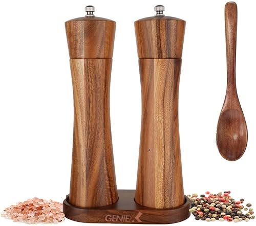 GENIEX QUEEN - Juego de molinillos de sal y pimienta rellenables, juego de sal y pimienta de madera de acacia, fácil de recargar, accesorio de disponible en Yaxa Guatemala