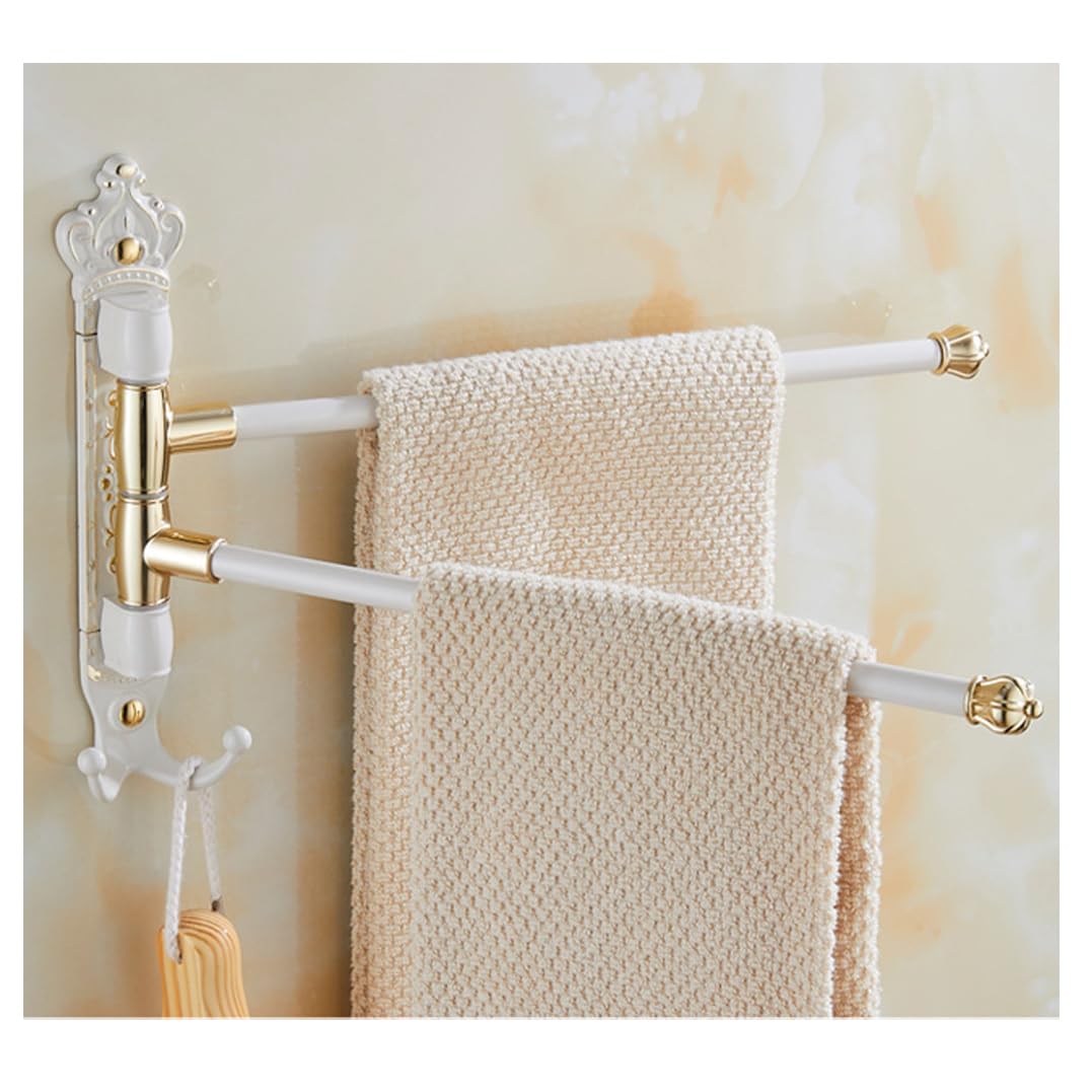 LMYSXAOZ Bath Towel Holder Vintage Style Gold White Swing Out Bar, Bathroom Hand Rack 4-Bar Folding Arm Swivel Hanger Wall Mount Organizer White-2bar