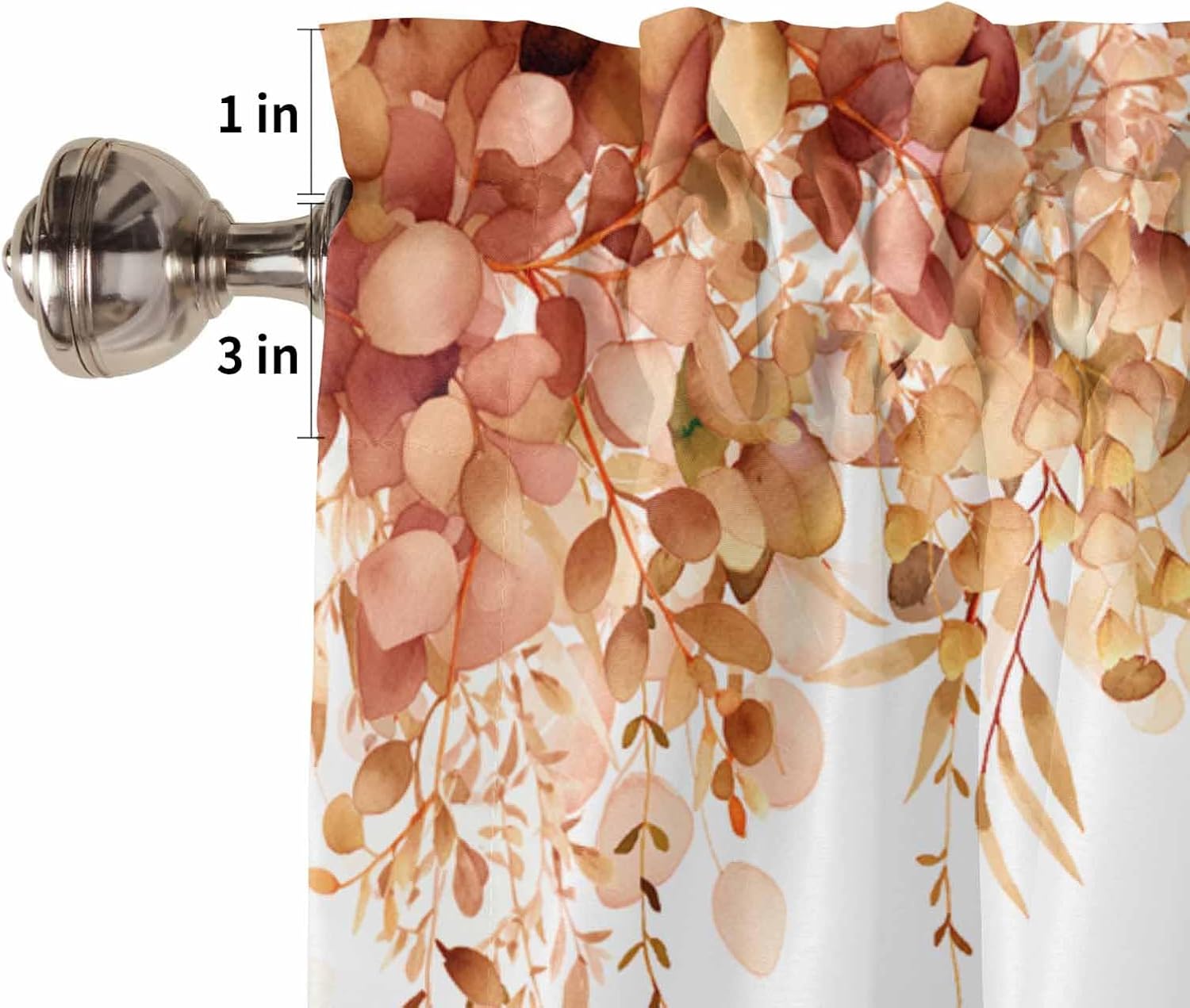 Spring Summer Curtain Valance and Tier Curtain Set 3PCS Rod Pocket Watercolor Spring Plant Eucalyptus Leaves Orange Valances for Windows Kitchen Cafe Valance Curtains 36 Inch Length Tier Valance