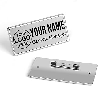 Custom Name Tags ID Badges with Logo Name – Personalized Name Badges Custom Name Tag ID Badges with Pin Backing Customizable Name Tags for Business Offices Stores Restaurant, 1.5x2.8inch