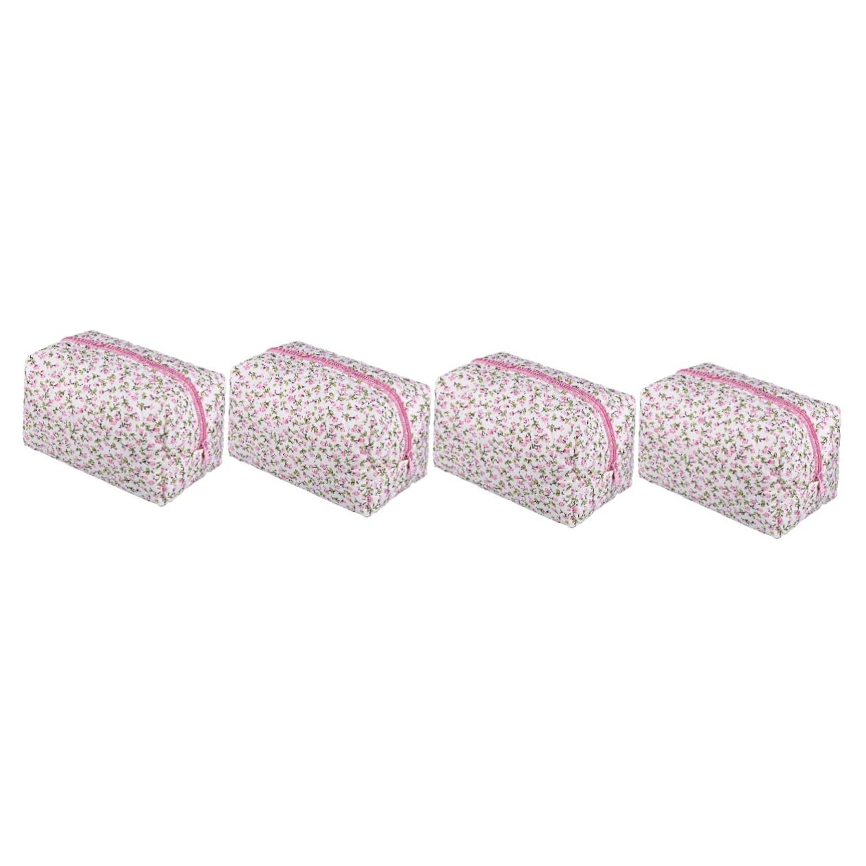 4pezzi Borsa Cosmetici Portatile Con Zip Organizer Elegante Motivi Floreali Per Viaggi e Ritocchi Astuccio Makeup Leggero e Compatto Per Donne e Ragazze