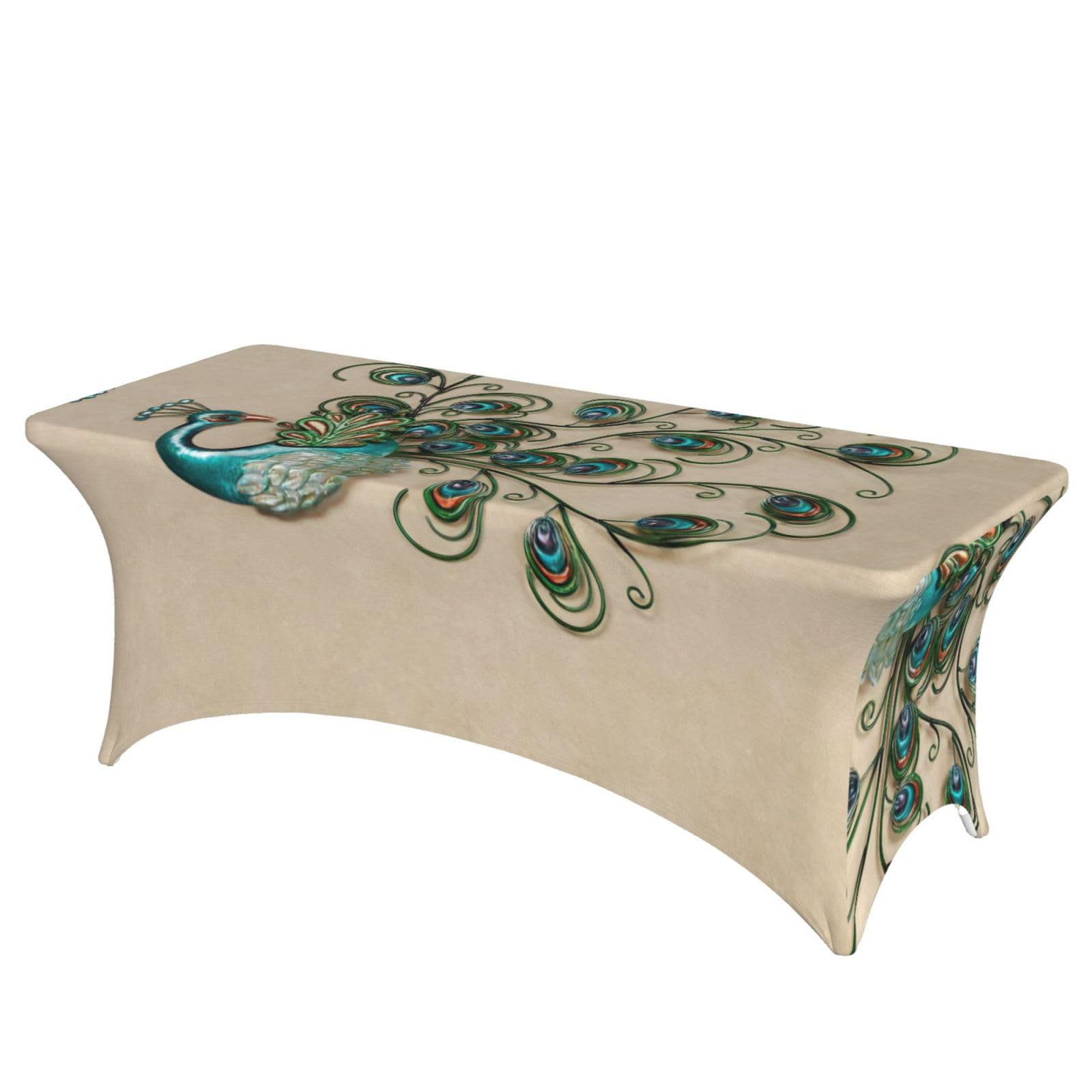 Nappe de table extensible motif paon pour sublimer vos banquets et fêtes de mariage